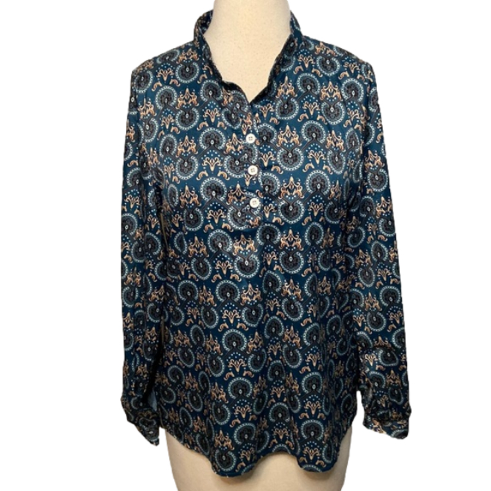 Misslook Long Sleeve Blouse Teal Blue Gold S